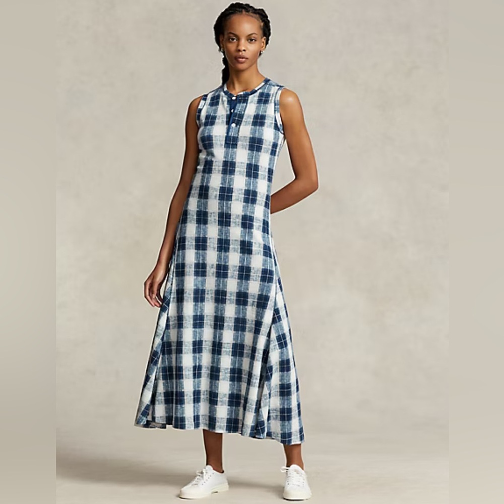 POLO‎ Ralph Lauren Buffalo Plaid Cotton Henley Dress L
